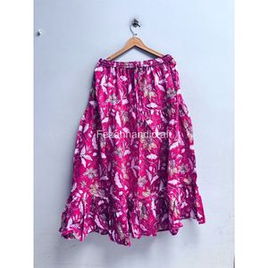 Jupe longue bohème à imprimé floral pour femme, taille élastique, volants, en mousseline, coupe trapèze, pour l'été - Product Image 3