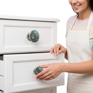 <b>Ceramic</b> Cabinet <b>Knobs</b> Round Teal Fish Design Modern Kitchen <b>Drawer</b> Pulls Durable Furniture Handles for Hotel and Home Office - Product Image 4
