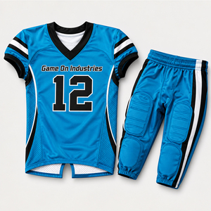 Nouveauté : Pantalon de football américain personnalisé en polyester maille bleu uni avec sérigraphie et taille élastique rembourrée - Product Image 1