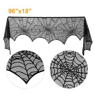 Sciarpa Decorativa per Caminetto di Halloween 96x18 Pollici, Design con Ragnatela e Pipistrelli in Pizzo Nero, Leggera e Resistente per Decorazioni - Product Image 4