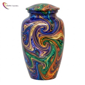 Premium Colourful Swirl Marble Design Metal Cremation Urn Durable Decorative Funeral Memorial <b>Jars</b> for Keepsake Adult Ashes Urns - Product Image 1
