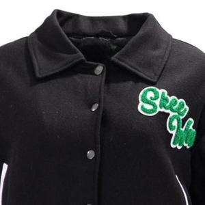 Black Excellence Cropped <b>Varsity</b> <b>Jacket</b> <b>Women</b> Black Embroidered Letterman Bomber Coat Casual Streetwear College Fashion Outer - Product Image 6