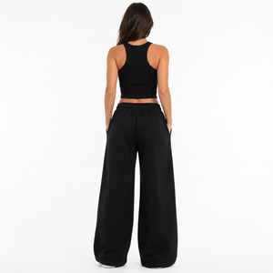 Pantalones Deportivos Casuales de Felpa para Mujer, Corte Regular, Pierna Ancha, Frente Plano, Poliéster/Algodón, Color Sólido, Marca Personalizada, Venta al Por Mayor - Product Image 2