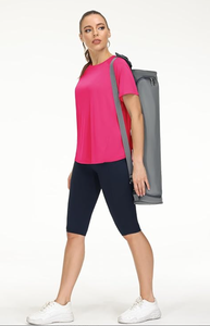 T-shirt de sport sans couture pour femme, léger, respirant, à manches courtes, pour yoga et athlétisme, avec fentes latérales, haut de fitness, vente en gros OEM ODM - Product Image 2