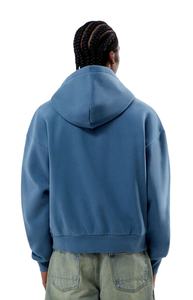 Men's Blue Oversized <b>Zip</b>-<b>Up</b> Hoodie With <b>White</b> LA Puff Print Front Casual Fleece Sweatshirt - Product Image 2