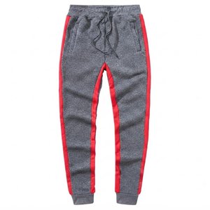 Custom Men's Gray <b>Red</b> Color Blocking Hooded Tracksuit Set Casual Knitted Cotton Autumn Wear Activewear Joggers Sweatshirt Pants - Product Image 5