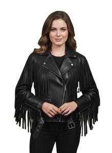 Chaqueta Vaquera para Mujer con Borlas, Detalles de Tachuelas, Bordes con Flecos, Color Sólido, Estilo Occidental, Prenda Personalizada - Product Image 4