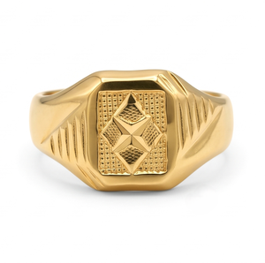 DIVYORO แหวนลายตารางเคลือบทอง 22k สำหรับผู้ชาย - Product Image 1
