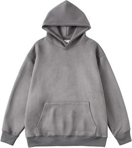 Sweat à capuche ample et oversize pour homme en molleton doux 100% coton, style délavé, brodé, vintage, coupe carrée, streetwear uni - Product Image 2