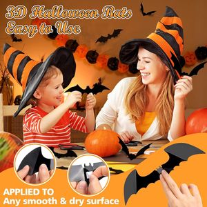 Decorazioni murali festa di Halloween 100 PVC pauroso 3D adesivi a pipistrello decalcomanie per interni interni fai da te a casa decorazione per porte per Halloween - Product Image 4