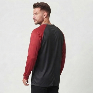 T-shirt homme col rond raglan à manches longues, style streetwear, décontracté, coupe oversize, pour le jogging - Product Image 5