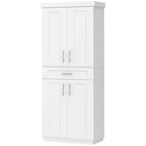 Armoire de cuisine autoportante en bois massif avec structure en acier et métal, étagères blanches réglables - Product Image 1