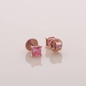 Boucles d'oreilles classiques en or rose 9 carats, serties de diamants roses de taille princesse cultivés en laboratoire, certifiées IGI, cadeau pour fiançailles, mariage, anniversaire - Product Image 4