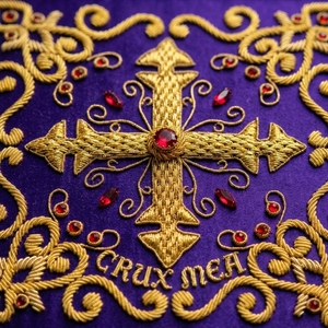 Custom Hand Made Gold Bullion Embroidery Patch 3D Beaded Religious Cross <b>Applique</b> for Masonic and Church Regalia - Product Image 2