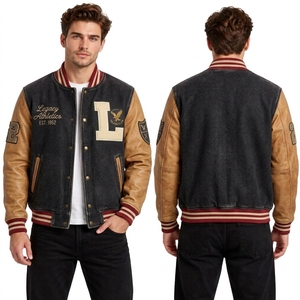 Blouson universitaire en laine gris anthracite avec manches noires ton sur ton, badge frontal minimaliste, chauffant et chaud, vente en gros - Product Image 3