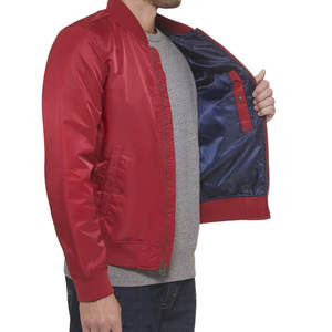Blouson Bomber Rouge Homme Coupe Slim Personnalisé Léger Coupe-Vent Style Aviateur Printemps Automne Décontracté Veste Extérieure Zippée pour Homme - Product Image 5