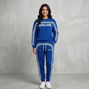 Conjunto Deportivo Personalizado Azul para Mujer, Sudadera de Forro Polar, Pantalones Deportivos, Conjunto de Dos Piezas para Invierno, Impermeable y Ecológico - Product Image 1