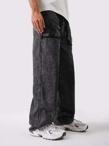 Nouveau pantalon décontracté pour homme en toile délavée, respirant, léger, coupe large, taille élastique, taille mi-haute, noir - Product Image 3