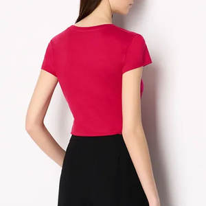 Camiseta Casual de Mujer 100% Poliéster, Lisa, Teñida, Personalizada, Estampada, Cuello en V, Manga Corta, Alta Calidad - Product Image 3