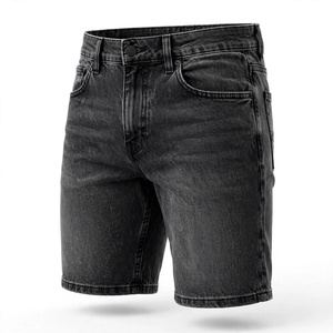 Shorts Bermuda Classiques Décontractés pour Hommes en Tissu Peigné Noir, Taille Mi-Haute Élastique, Motif Uni, avec Poches - Product Image 6