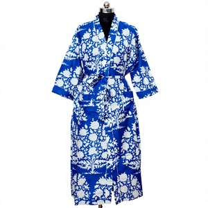 Indian Handmade Cotton Kaftan Dressing Gown Long Maxi Kimono Robe Women Night Gown <b>Shower</b> Robe Gift Handcrafted Her Sleepwear - Product Image 1