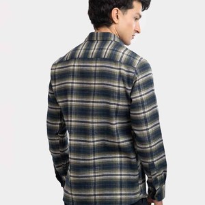 Chemise à carreaux à manches longues pour homme, coupe classique, tissée, style décontracté, motif bleu foncé, vert et blanc, boutonnée - Product Image 4