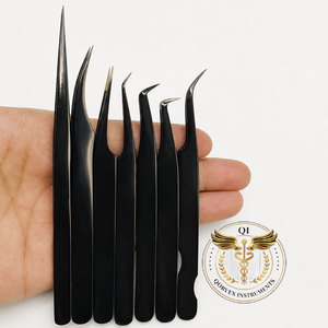 Ensemble professionnel de 6 pinces à cils en acier inoxydable noir pour extensions de cils, précision volume et isolation, OEM ODM personnalisé - Product Image 4