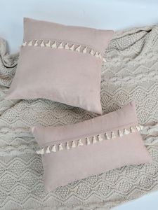 Light Green Fabric <b>Throw</b> Pillow Cover With <b>White</b> Tassels Simple Style Eco-Friendly Decorative Cushion Cover Case Home Textile - Product Image 4