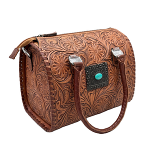 Bolso Ejecutivo de Cuero Genuino de Lujo con Concho Azul y Estampado Animal Marrón, Cierre de Cremallera de Excelente Calidad, Hecho en India - Product Image 1