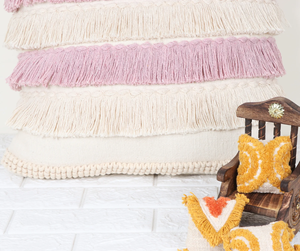 Hand Tufted Texture Boho Ivory and <b>Pink</b> Fringe Cushion <b>Cover</b> Handmade Decorative Pillow Case for <b>Sofa</b> Bedroom Living Room Home - Product Image 5