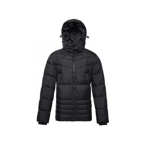 <b>Men's</b> Black Puffer Jacket <b>Hooded</b> Zipper Closure Windproof Casual Winter <b>Coat</b> Solid Color Polyester Regular Fit 2026 - Product Image 1