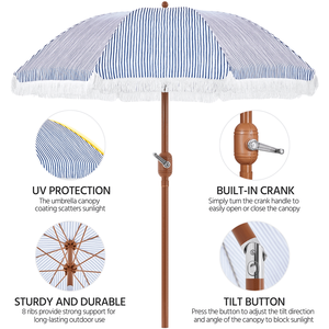 Ombrellone da Patio Moderno da 2,7 Metri con Manovella, Blu e Bianco, Leggero e Pieghevole per Hotel e Parchi - Product Image 2