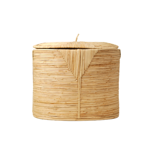Panier à linge ovale en rotin naturel tressé à la main avec couvercle et poignées latérales découpées intégrées, bac de rangement pour vêtements, vente en gros - Product Image 1