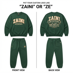 <b>Men</b> Lightweight 240gsm Cotton Fleece Sweat <b>Suit</b> Forest <b>Green</b> Custom 3D Chenille Embroidery Logo Pullover Jogger Winter Adults - Product Image 1