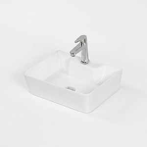 Square Bathroom Sink Wall Mount Minimalist Design Smooth Surface White 5 Year Warranty Made in India Laser Printed Logo - Product Image 1