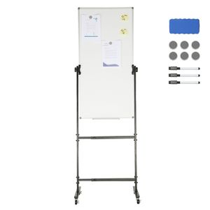 24x48 Inches Adjustable Height Double Sided Mobile Whiteboard Rolling Dry Erase <b>Board</b> 1 Magnet Aluminum Frame Whiteboard <b>Wheels</b> - Product Image 1