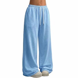 Custom Womens 100% Cotton French Terry Wide Leg <b>Sweatpants</b> Baggy Casual Drawstring <b>Oversized</b> <b>Sweatpants</b> Streetwear - Product Image 4