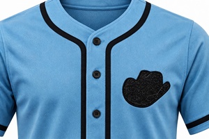Light Blue Baseball Jersey <b>Men</b> <b>Cowboy</b> Hat Logo Glitter Trim Button Up Short Sleeve Team Sportswear Hip Hop Streetwear <b>Shirt</b> - Product Image 4