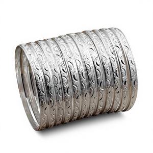 Wholesale <b>Silver</b> Plated Brass Bangles Traditional Fashion Custom Party 12 Piece <b>Set</b> - Product Image 2