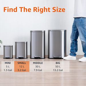 12 Liter/3.1 Gallon Satin Nickel Step Pedal Trash Can Soft-Close <b>Lid</b> Removable Inner Bucket Brushed Stainless Steel Waste <b>Bins</b> - Product Image 4