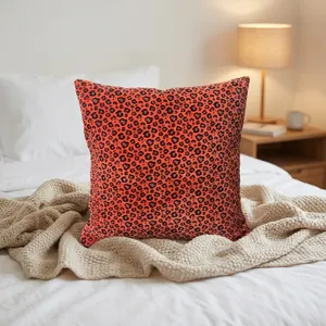 Coral <b>Orange</b> Velvet Pillow Cover with Black Leopard Print Custom Size Decorative <b>Throw</b> Cushion home textile cushion cover - Product Image 5