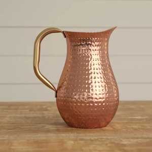 Textured Hammered Copper Water Pitcher with Lid Brass Handle Ayurvedic Drinkware <b>Jug</b> Hotel Restaurant Catering Tableware - Product Image 4