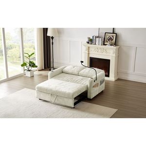 Divano Letto Moderno da 137 cm con Schienale Regolabile, Due Portabicchieri, Porta Telefono e Tre Porte di Ricarica - Product Image 6