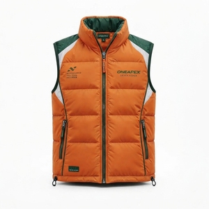 Blouson matelassé léger orange pour homme, col montant, fermeture éclair, veste d'hiver décontractée, streetwear, vêtements personnalisés - Product Image 1