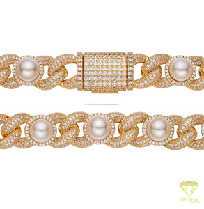 Collier gourmette cubaine en perles avec diamant Moissanite, en argent sterling 925, bijoux de luxe glacés pour femme, vente en gros - Product Image 5