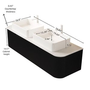DINA 60\" <b>Wall</b> Mounted Bathroom Vanity with <b>Floating</b> Curved Edges Striped 2-Whit Drawers 2 Sinks Storage Cabinet - Product Image 5