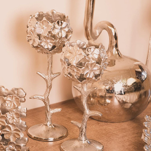 Aluminum <b>Tree</b> Branch Shape <b>Stand</b> With Classic Flower Top Designing Silver Plated European Luxury Home Decoration Candle Holder - Product Image 1