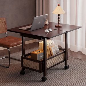 Mobile <b>Side</b> Coffee <b>Table</b> <b>with</b> Cane Weave Basket and <b>Wheels</b> for Living Room Bedroom Hotel Apartment - Product Image 1