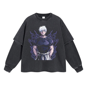 T-shirt Homme Oversize en Coton Double Couche à Manches Longues Effet Délavé Acide de Haute Qualité Personnalisé - Product Image 1