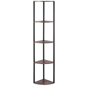 Libreria Angolare a 5 Ripiani con Luci LED, Altezza 162 cm, con Scaffali per Oggetti da Collezione, Mensola Multiuso da Parete e Espositore - Product Image 1